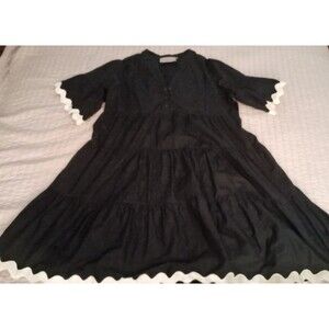 White Closet Elements Tiered Dress Black Ruffle Trim Sz L Yacht Beach NWOT